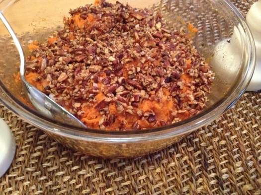 Sweet potatoes with pecan topping
