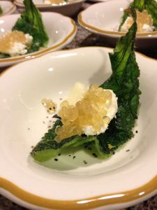 Borage leaf, Humboldt Fog cheese, honey caviar